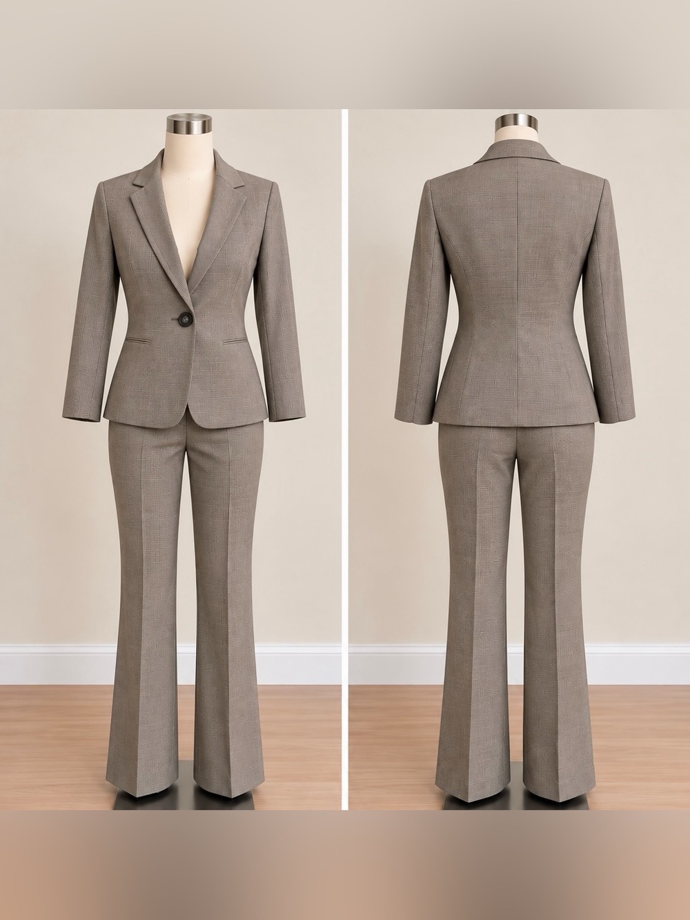 Tahari Taupe Gray Tailored Boot-Cut Pant Suit